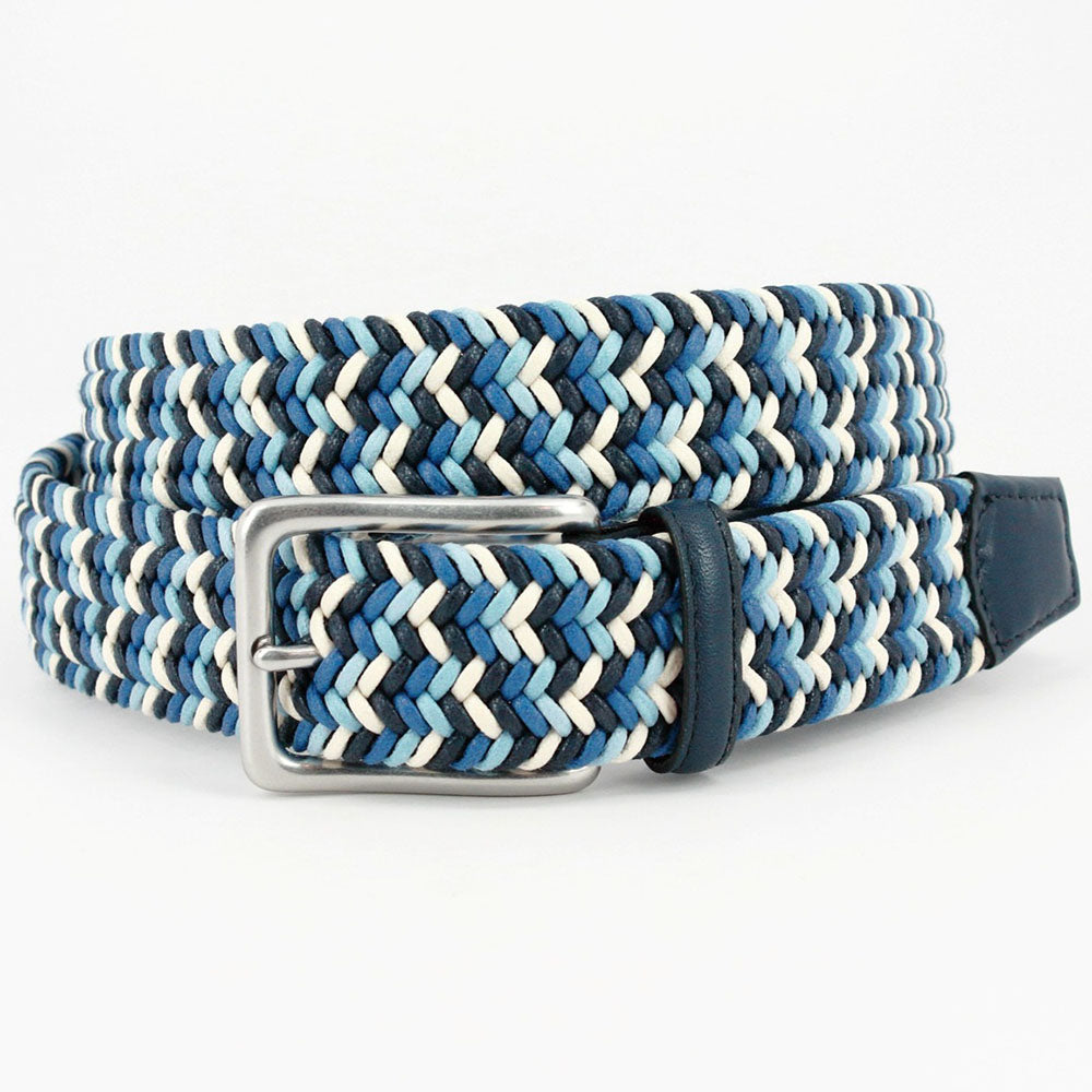 Torino Leather Italian Woven Cotton Belt Navy / Blue / Cream
