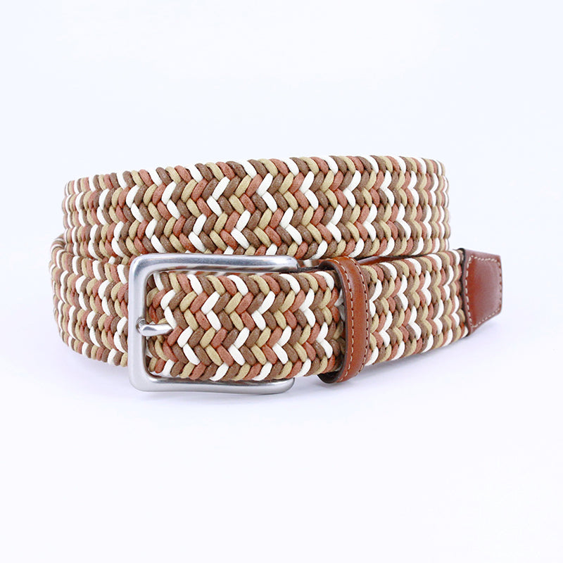 Torino Leather Italian Woven Cotton Belt Tan / Brown / Cream