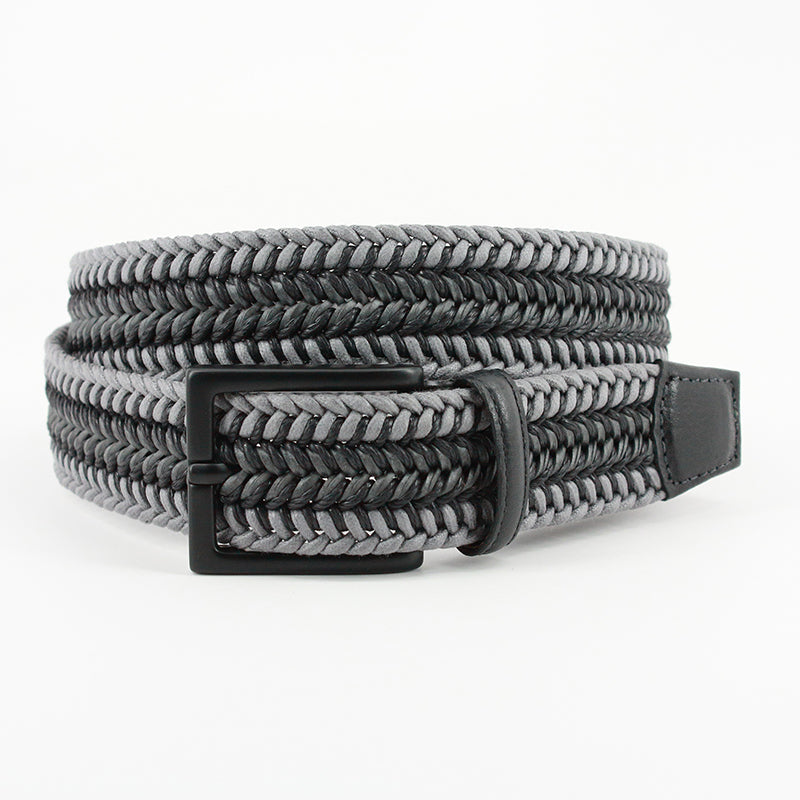 Torino Leather Italian Woven Cotton Leather Belt Grey Black