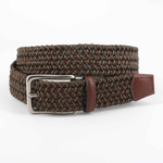 Torino Leather Italian Cotton & Woven Leather Belt Olive / Cognac