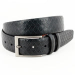 Torino Leather Italian Woven Embossed Calfskin Dress Casual Belt Black