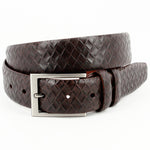 Torino Leather Italian Woven Embossed Calfskin Dress Casual Belt Brown