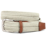 Torino Leather Italian Woven Herringbone Rayon Stretch Belt Light Khaki