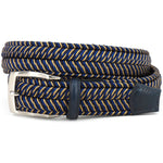 Torino Leather Italian Woven Herringbone Rayon Stretch Belt Navy / Khaki Multi