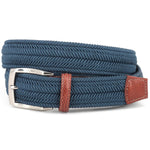 Torino Leather Italian Woven Herringbone Rayon Stretch Belt Navy