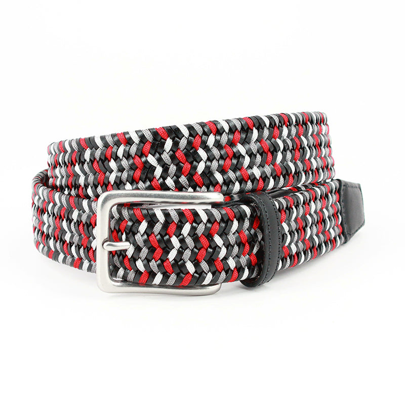 Torino Leather Italian Woven Leather & Rayon Belt Black / Grey / Red