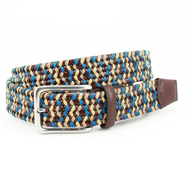 Torino Leather Italian Woven Leather & Rayon Belt Brown / Blue / Yellow