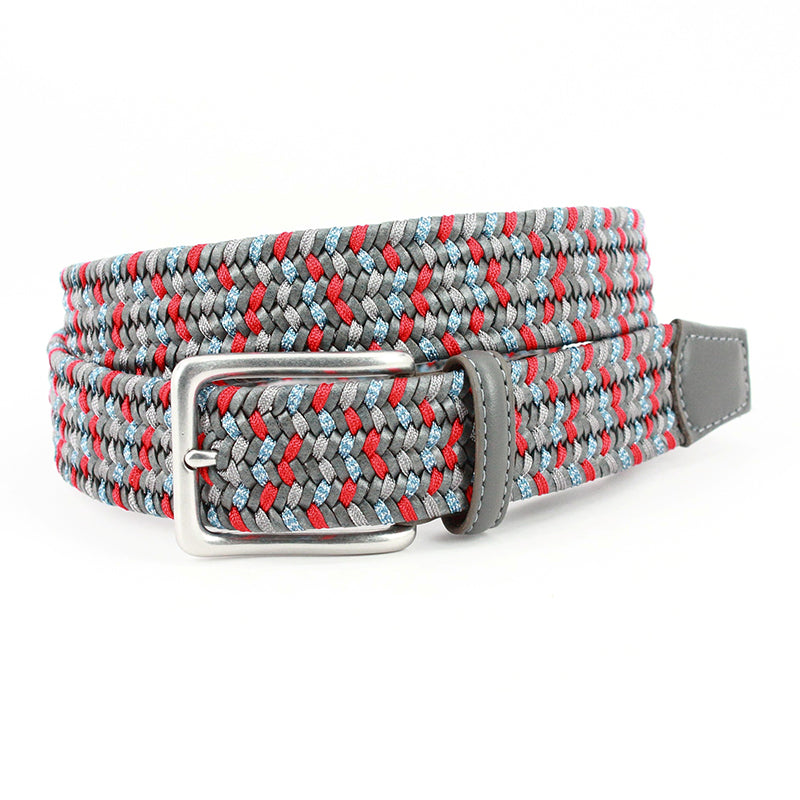 Torino Leather Italian Woven Leather & Rayon Belt Grey / Red / Denim