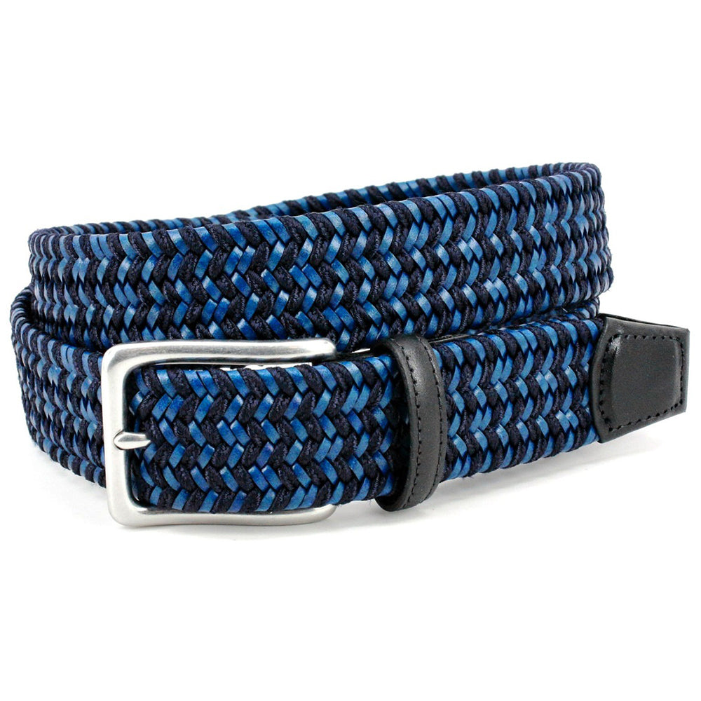 Torino Leather Italian Woven Leather & Rayon Casual Belt Navy