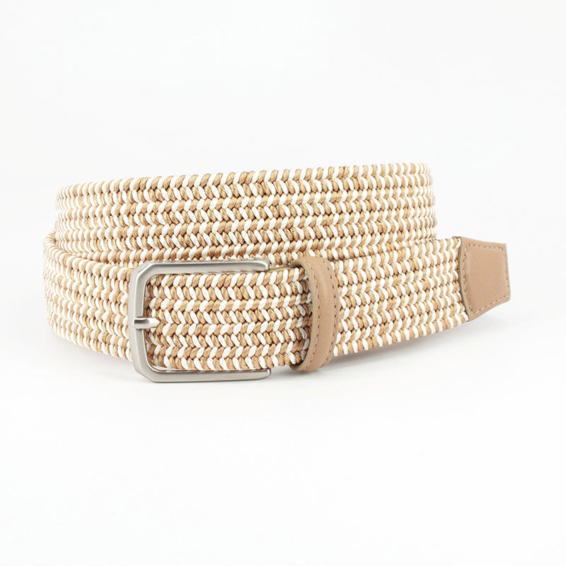 Torino Leather Italian Woven Rayon Elastic Belt Camel