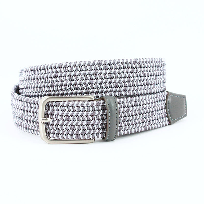Torino Leather Italian Woven Rayon Elastic Belt Grey