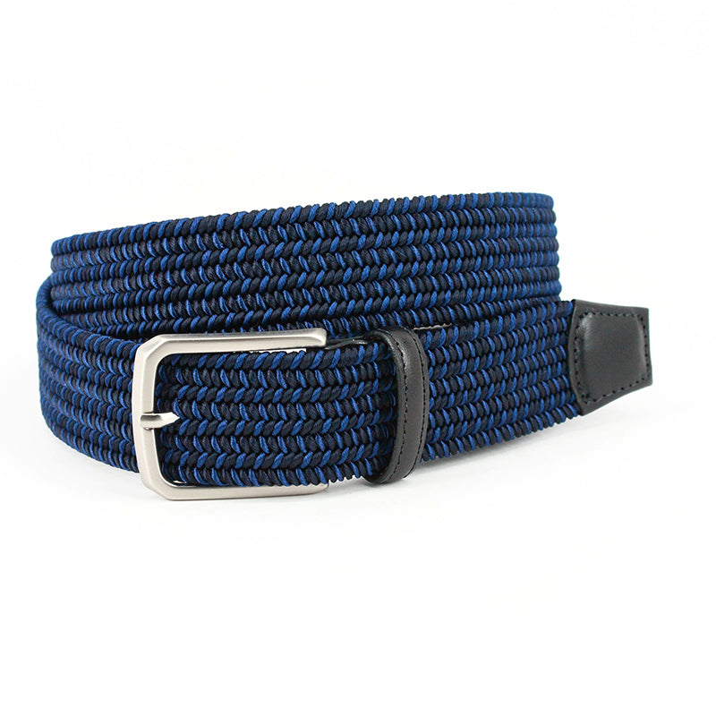 Torino Leather Italian Woven Rayon Elastic Belt Navy