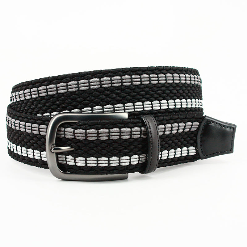 Torino Leather Italian Woven Rayon Stretch Belt Black Grey