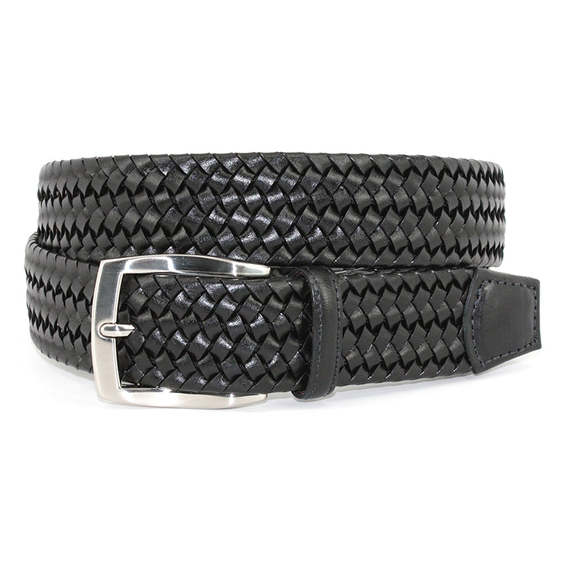 Torino Leather Italian Woven Stretch Leather Belt Black