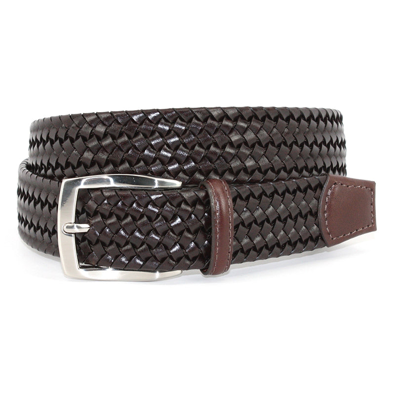 Torino Leather Italian Woven Stretch Leather Belt Brown