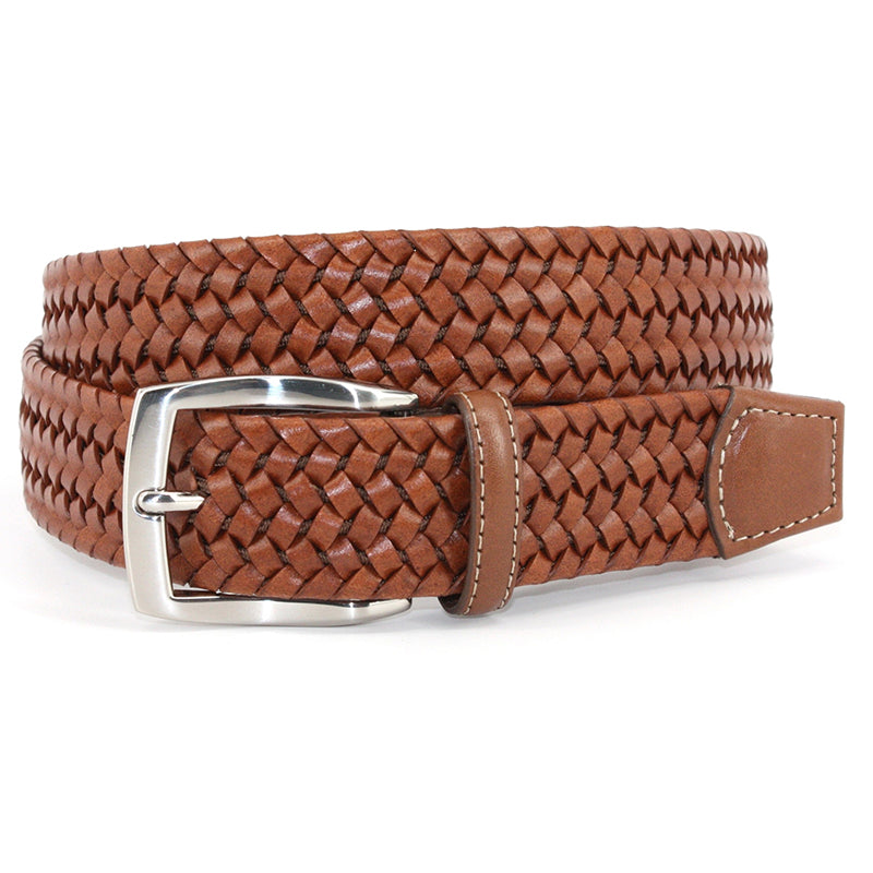Torino Leather Italian Woven Stretch Leather Belt Cognac