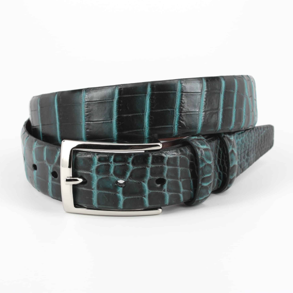Torino Leather Nile Crocodile Belt Black / Turquoise