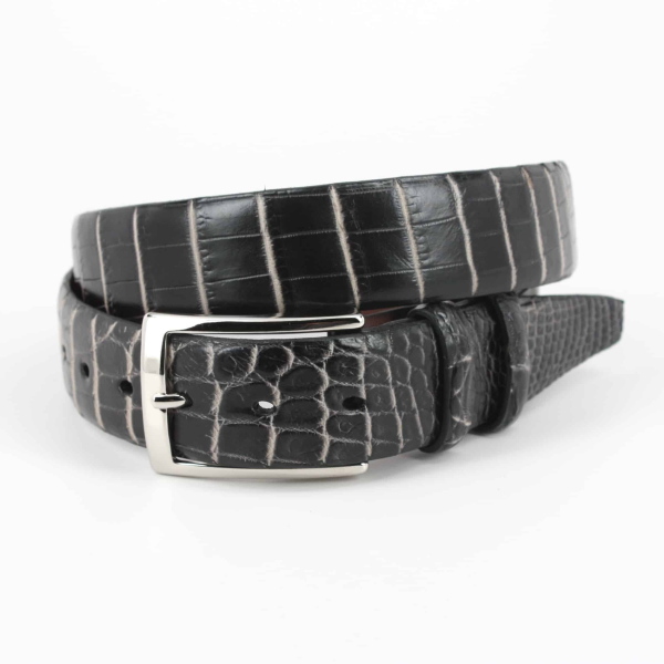 Torino Leather Nile Crocodile Belt Black / White