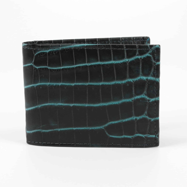Torino Leather Nile Crocodile Billfold Wallet Black / Turquoise