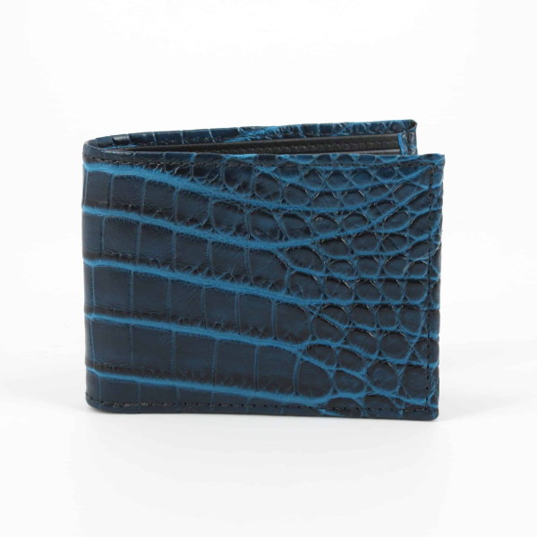 Torino Leather Nile Crocodile Billfold Wallet Navy Blue