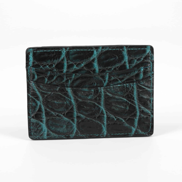 Torino Leather Nile Crocodile Card Case Black / Turquoise