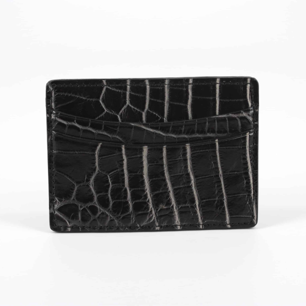 Torino Leather Nile Crocodile Card Case Black / White