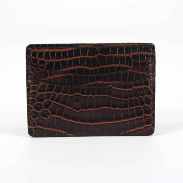 Torino Leather Nile Crocodile Card Case Brown  / Cognac