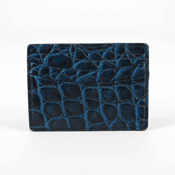 Torino Leather Nile Crocodile Card Case Navy Blue