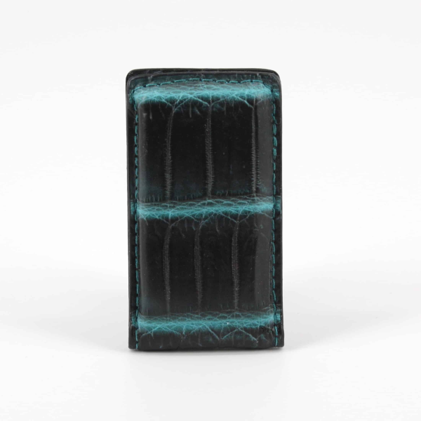 Torino Leather Nile Crocodile Money Clip Black / Turquoise