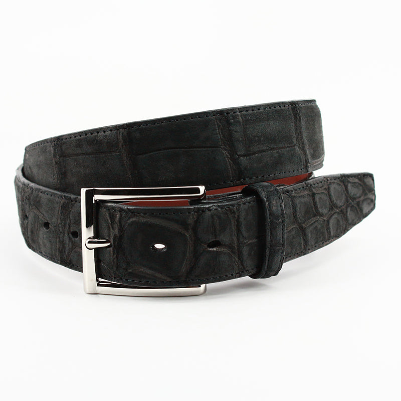 Torino Leather Nubuck American Alligator Belt Black