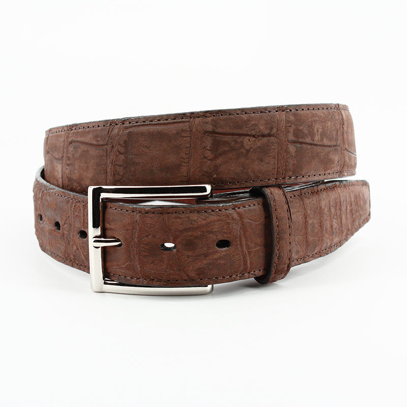Torino Leather Nubuck American Alligator Belt Brown