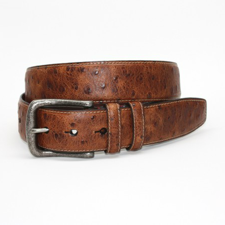 Torino Leather Ostrch Embossed Calfskin Belt Cognac