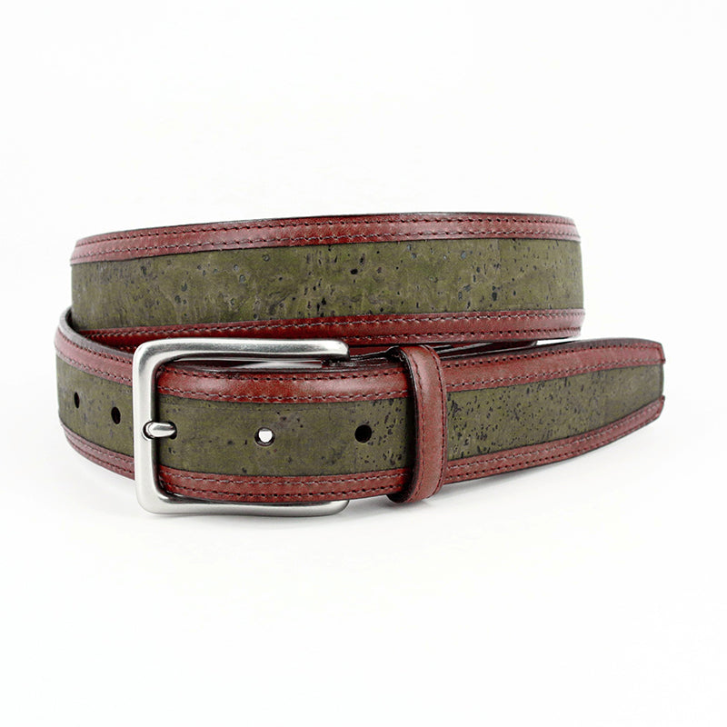 Torino Leather Portuguese Cork With Waxhide Leather Trim Belt Olive