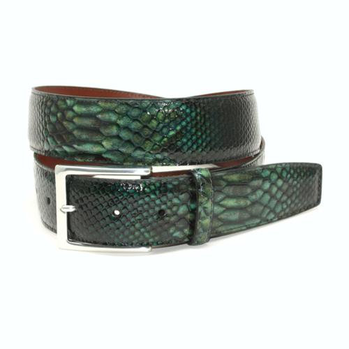 Torino Leather Python Embossed Calf Belt Green