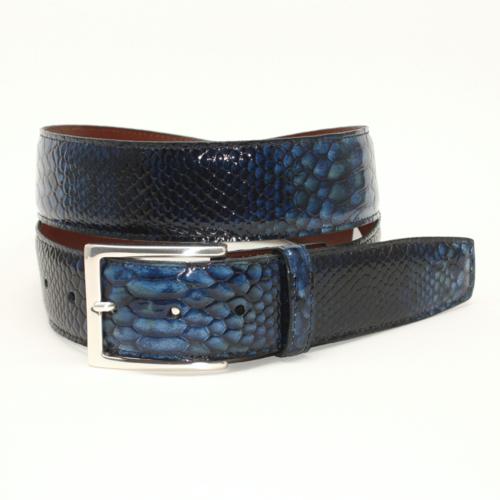 Torino Leather Python Embossed Calf Belt Navy