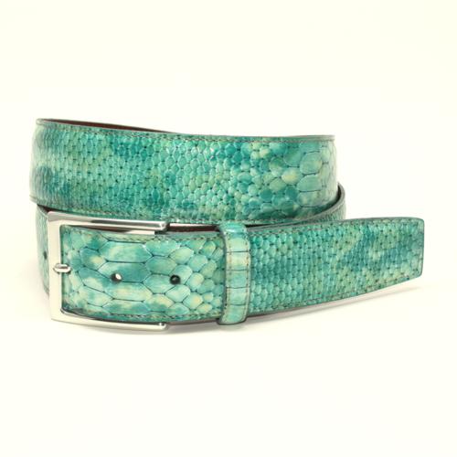 Torino Leather Python Embossed Calf Belt Teal