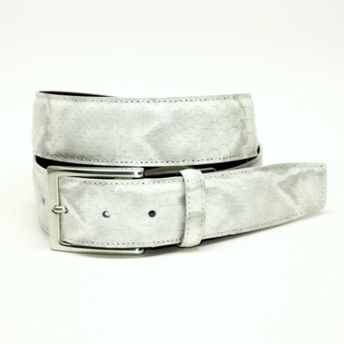 Torino Leather Python Embossed Calf Belt White