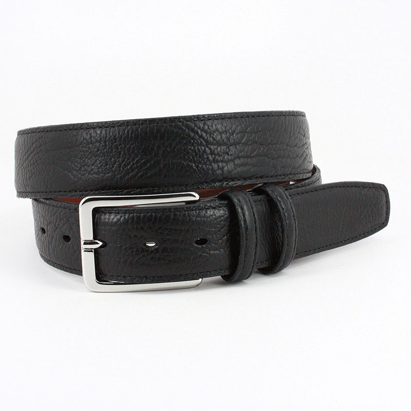 Torino Leather Shrunken Bull Shoulder Leather Belt Black