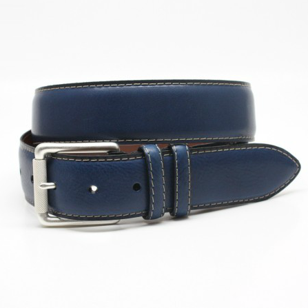 Torino Leather Shrunken Calfskin Belt Navy
