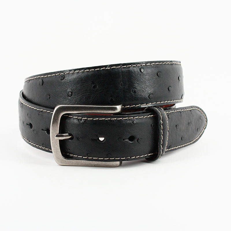 Torino Leather South African Ostrich Belt Black