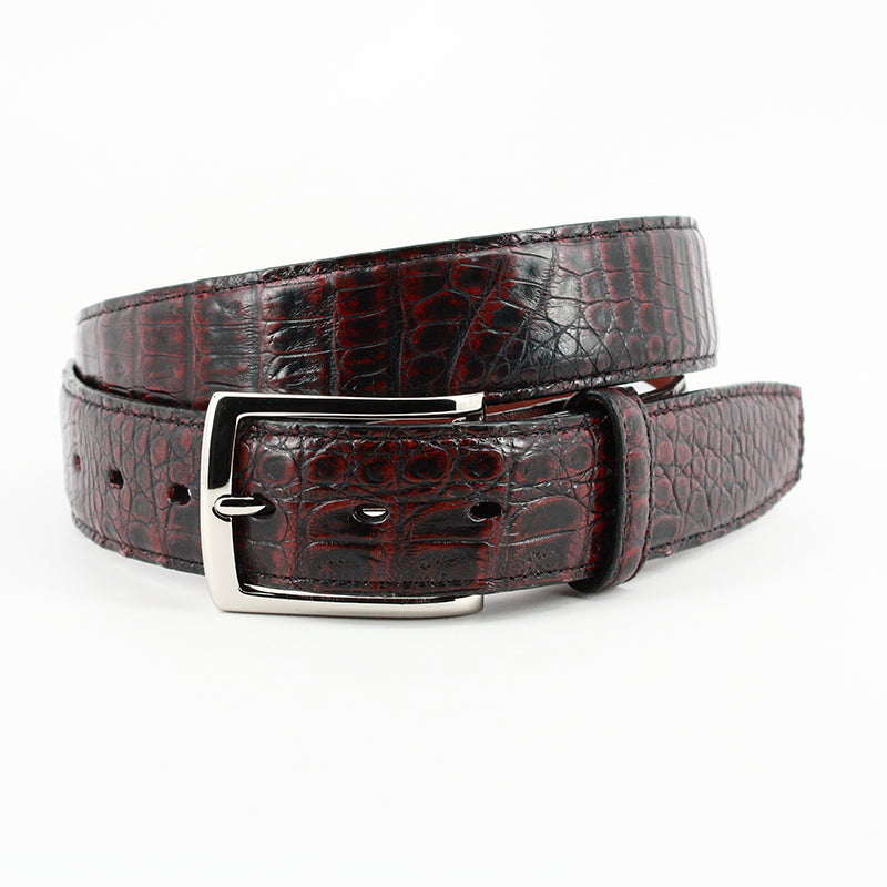 Torino Leather South American Caiman Belt Black Cherry