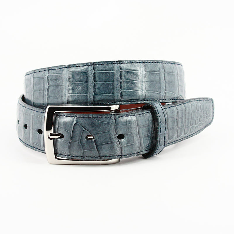 Torino Leather South American Caiman Belt Blue Jean