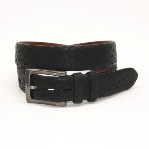 Torino Leather Stone Etched Calfskin Belt Black
