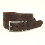 Torino Leather Stone Etched Calfskin Belt Brown