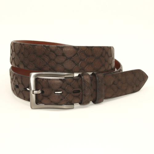 Torino Leather Stone Etched Calfskin Belt Brown