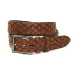 Torino Leather Stone Etched Calfskin Belt Cognac