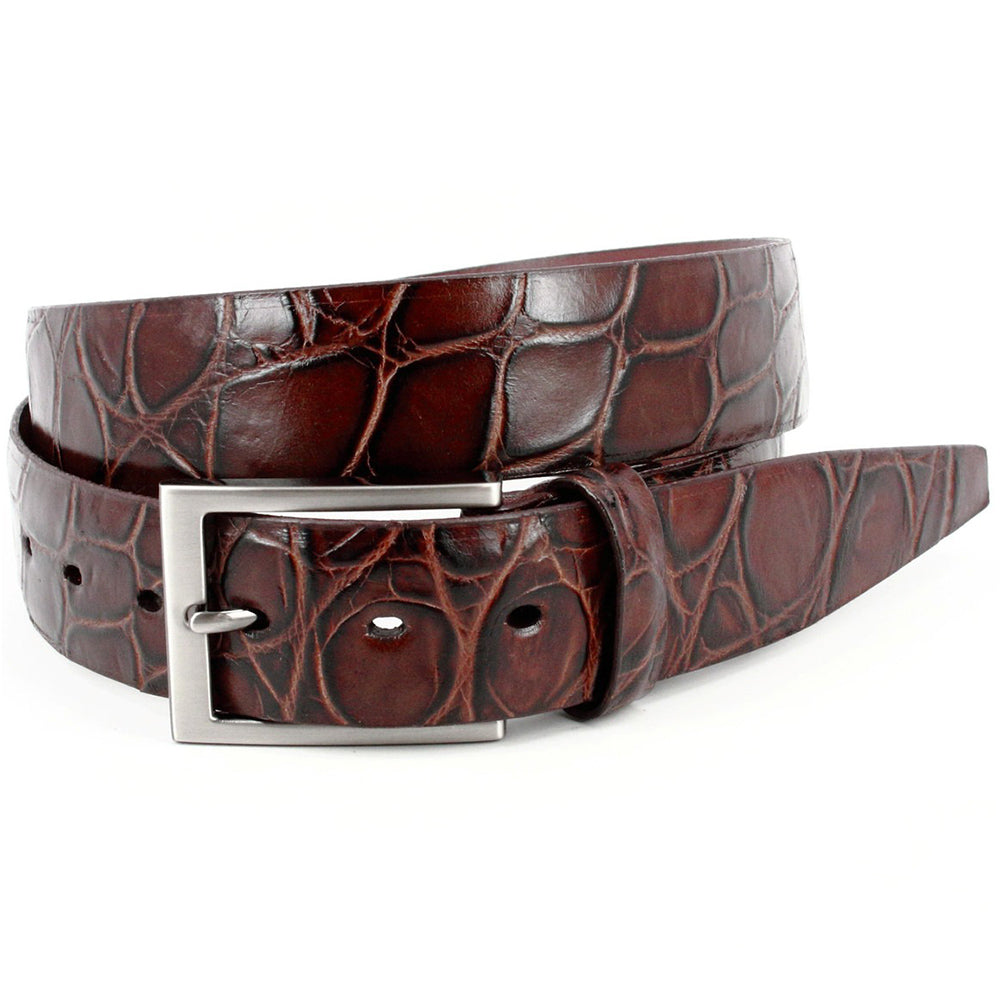 Torino Leather Tortoise Shell Embossed Italian Calfskin Belt Brown