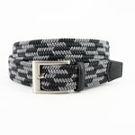 Torino Leather Two Tone Herringbone Cotton Elastic Belt Black Grey