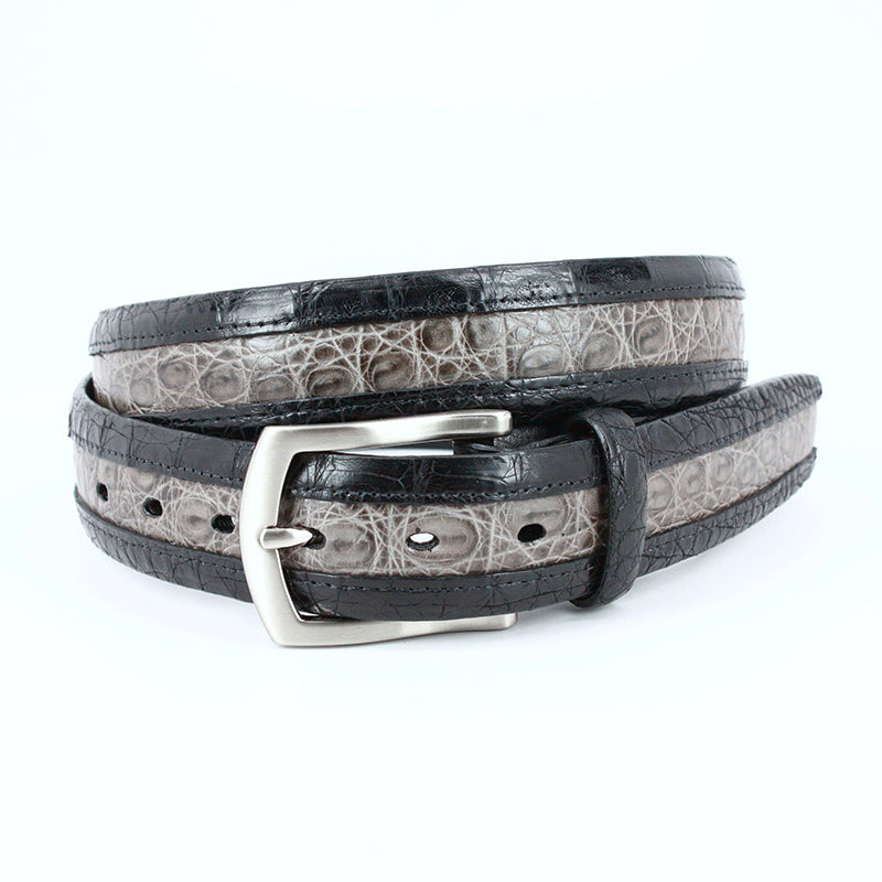 Torino Leather Two-tone South American Caiman Belt Black / Grey