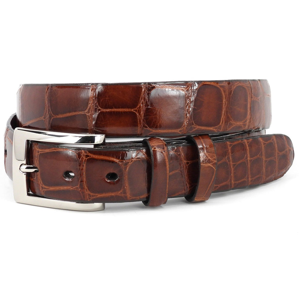 Torino Leather Unstitched Genuine American Alligator Skin Belt British Tan